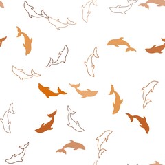 Dark Red vector seamless pattern with sea dolphins.