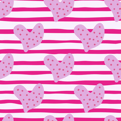 Cute hand drawn heart seamless pattern. Valentine's day card wallpaper.