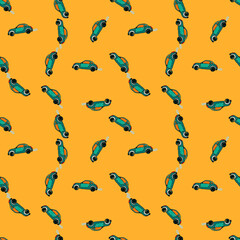 Cute sportcar seamless pattern. Transport wallpaper. Kids hand drawn automobile background.