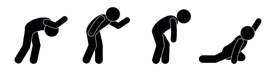 tired man icon, breakdown and exhaustion illustration, stick figure people