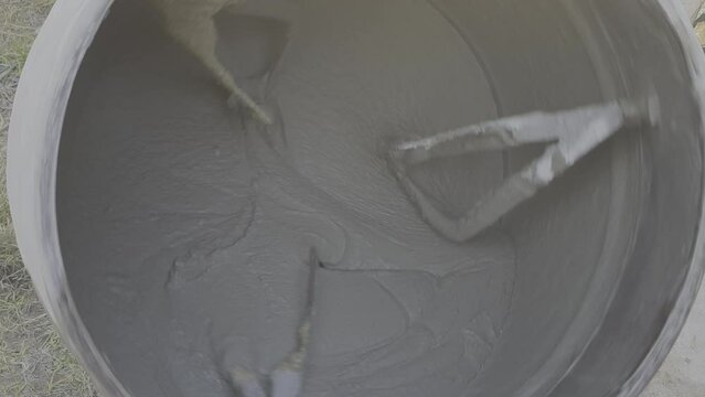 Fired concrete mixer. View of the interior in operation