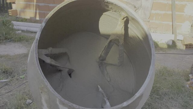 Fired concrete mixer. View of the interior in operation