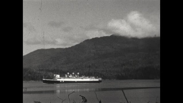 SS Princess Charlotte Approaches 1936 - The coastal steamship SS Princess Charlotte, an Alaska cruise ship with the British Columbia Coast Steamship Service, approaches port near Vancouver in 1936.