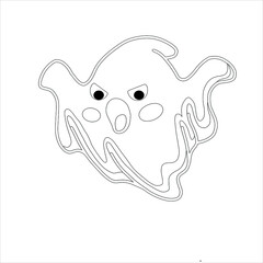 Ghost Coloring page For Kids Cartoon scary halloween Ghost , Pastel Creepy Kawaii Happy Ghost Vector 
