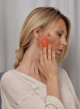 Woman with Jaw Joint Pain. Temporomandibular Joint Disorders