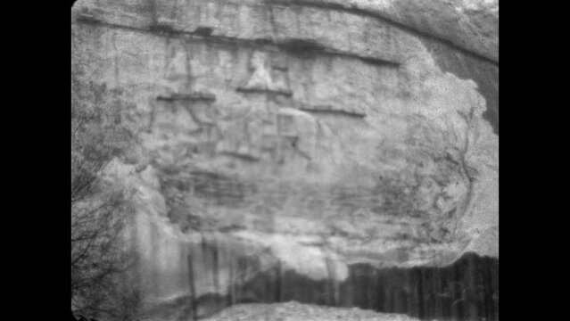 Stone Mountain Carving 1933 - The carving of a Confederate memorial on the side of Stone Mountain, in Georgia, is incompolete during a decades long work delay, in 1933.