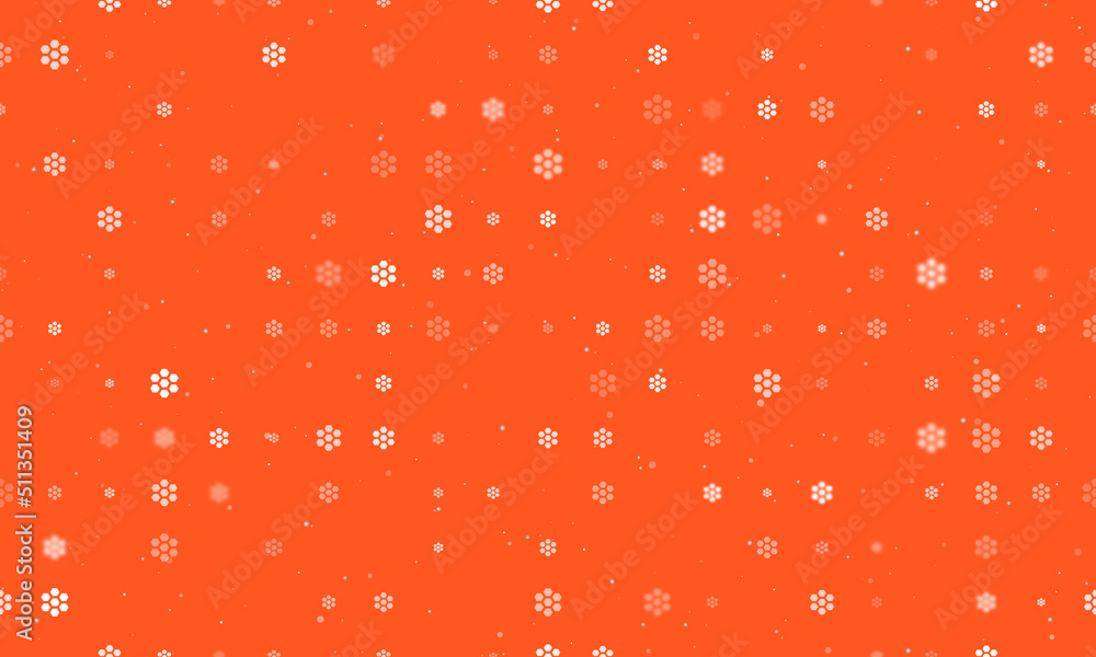 Poster seamless background pattern of evenly spaced white hive symbols of different sizes and opacity. vect