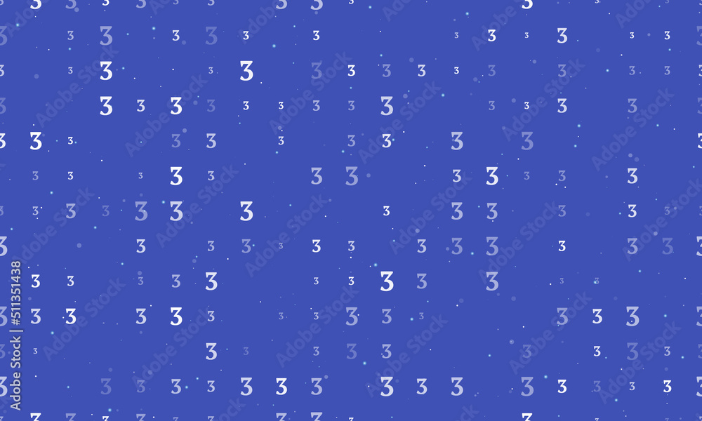 Poster seamless background pattern of evenly spaced white number three symbols of different sizes and opaci