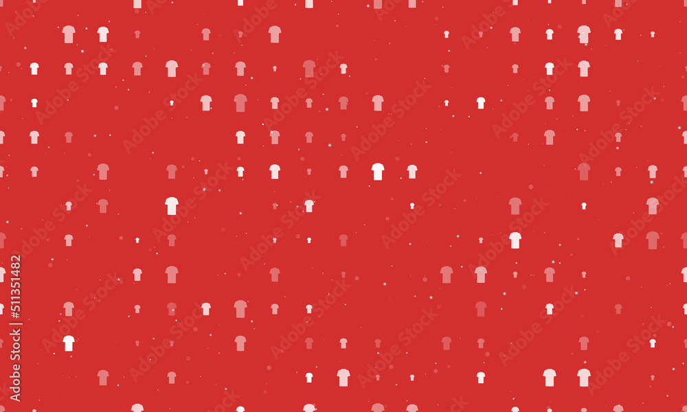 Poster seamless background pattern of evenly spaced white t-shirt symbols of different sizes and opacity. v