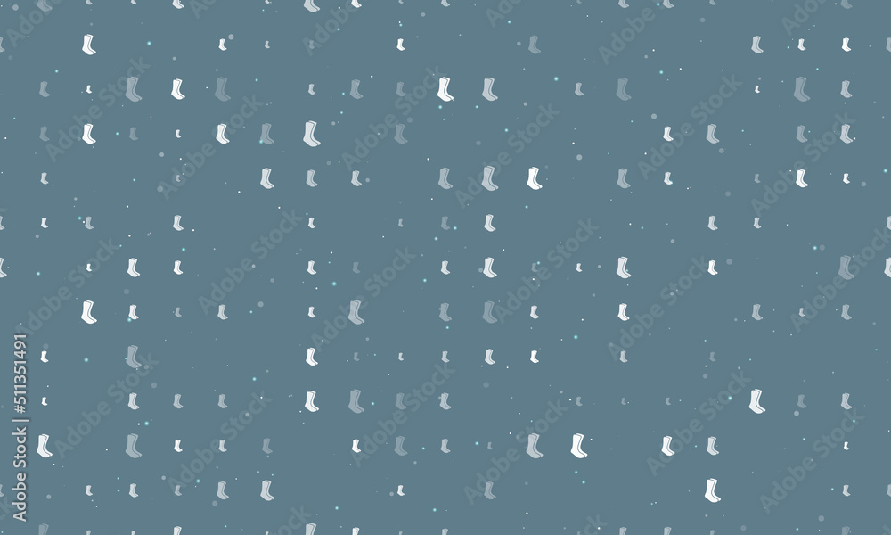 Poster seamless background pattern of evenly spaced white socks symbols of different sizes and opacity. vec