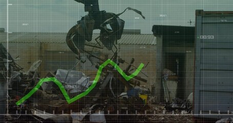 Animation of financial data processing over junkyard - Powered by Adobe