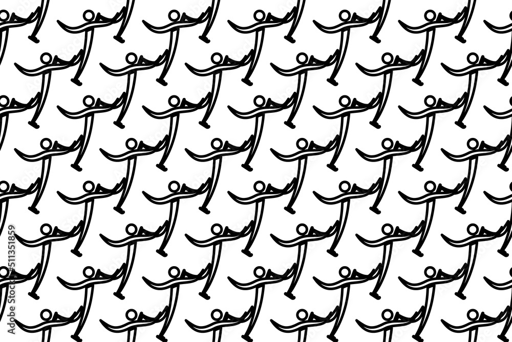 Poster Seamless pattern completely filled with outlines of figure skating symbols. Elements are evenly spaced. Vector illustration on white background