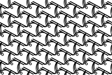 Seamless pattern completely filled with outlines of freestyle skiing symbols. Elements are evenly spaced. Vector illustration on white background