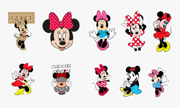 Mickey Mouse popular vector collection on paper, Mickey Mouse editorial vector illustration is printed on white paper.