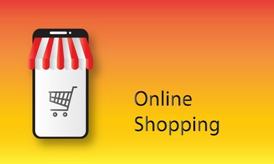 Online mobile shopping concept. vector mobile marketing and commerce background. mobile phone