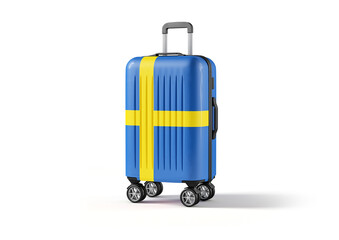 Naklejka premium Travel suitcase with the flag of Sweden