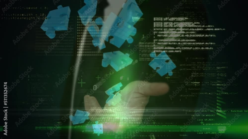 Poster animation of financial data processing over hand