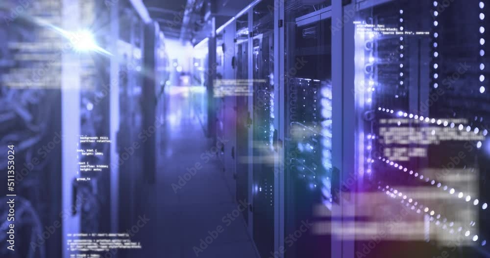Poster animation of digital data processing over server room