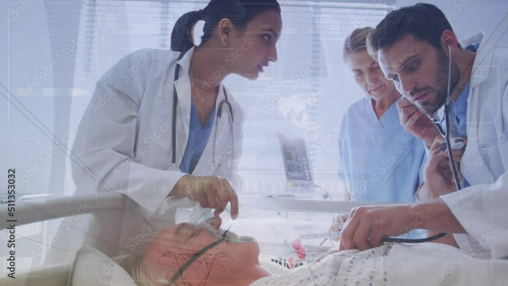 Poster animation of data processing over three diverse doctors with patient