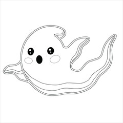 Ghost Coloring page For Kids Cartoon scary halloween Flying Ghost , Pastel Creepy Kawaii Happy Ghost Vector 