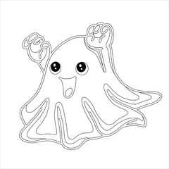 Ghost Coloring page For Kids Cartoon scary halloween Ghost , Pastel Creepy Kawaii Happy Ghost Vector 