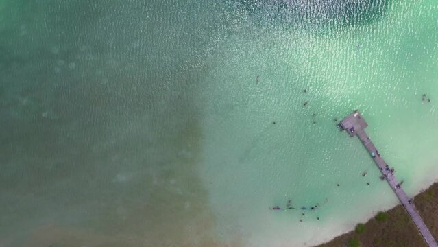 Top-down Aerial Shot Of Exotic Kaan Lum Lagoon In Mexico.