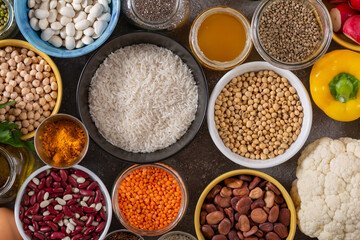 Legumes and greens are a source of vegetable protein and vitamins. Vegetarian food.