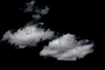 white fluffy clouds isolated on a black background, clipart