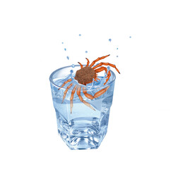 araignée de mer,  eau, en verre, évasion, sauter,  boire, isolé, aliment, blanc, frais, clapoter, froid, liquide, glace, fruits de mer, bouillonner, boisson, clair, bleu,  sain, verser, fraîcheur, aba