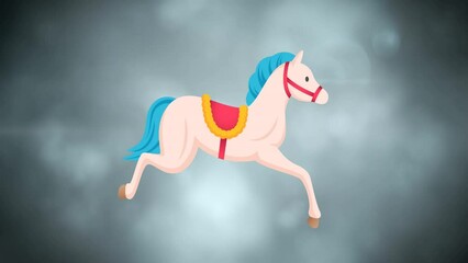 Animation of rocking horse over grey smoked background