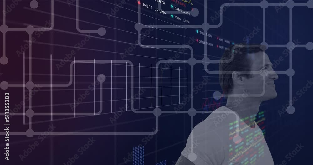 Poster animation of data processing over caucasian man