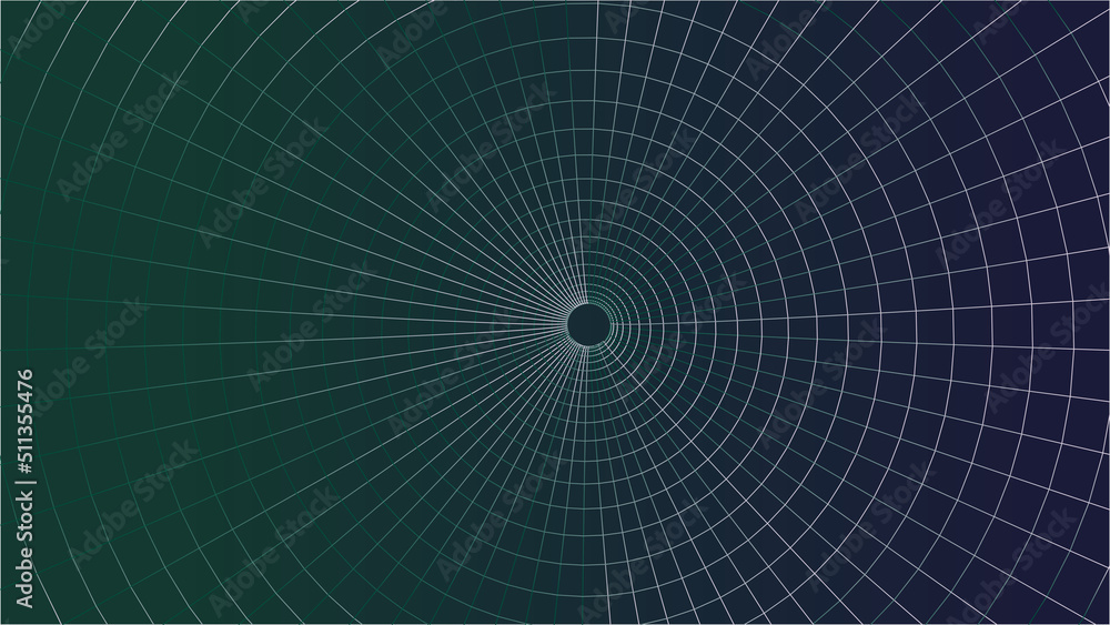 Poster wireframe 3d tunnel. perspective grid background texture. meshy wormhole model. vector illustration.