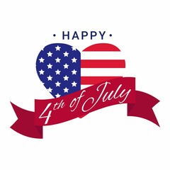 Happy 4th of July banner design with ribbon. USA Independence day greeting card vector illustration.
