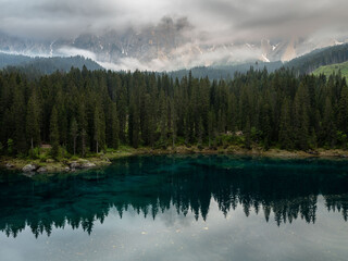 Lake Carezza in the Dolomites, Italy. 