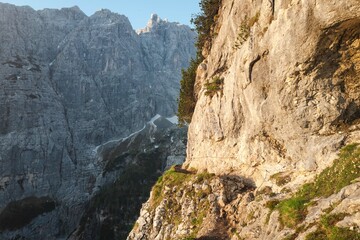 Fototapeta na wymiar A narrow hiking trail in the Dolomites, Italy. 