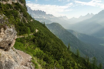 A trail in the Italian Dolomites, Europe. 