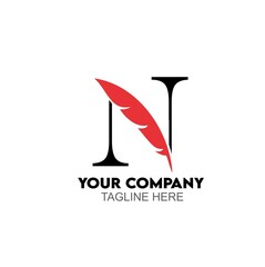feather N letter brand logo icon design concept vector