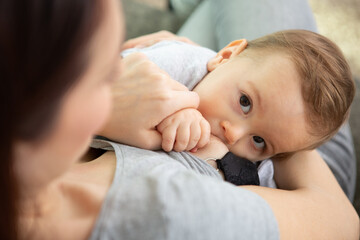 portrait of a mother with her 3 months old baby