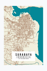 Surabaya City Map Poster Design Vector. Minimalist City Map Poster Vector