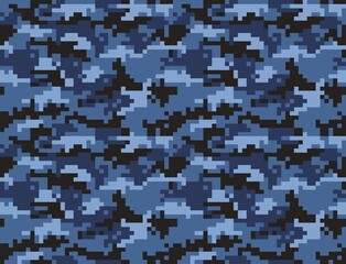 
Blue pixel camo vector seamless background, army texture, fashion print for textiles. Ornament