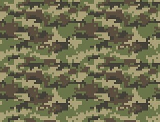 Green pixel camo, military texture, seamless vector background. Disguise