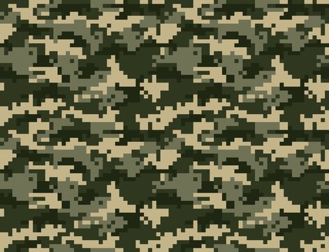 Pixel camo vector seamless pattern, military texture on textile, army background. Disguise