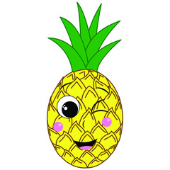 Cute cartoon character pineapple. Smiling happy pineapple. Children's print for a t-shirt. Vector illustration isolated on transparent background