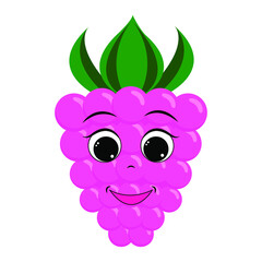 Cute cartoon character raspberry. Smiling happy raspberry. Children's print for a t-shirt. Vector illustration isolated on transparent background