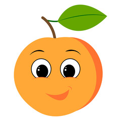 Cute cartoon peach character. Smiling happy peach. Children's print for a t-shirt. Vector illustration isolated on transparent background