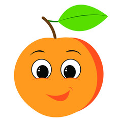 Cute cartoon peach character. Smiling happy peach. Children's print for a t-shirt. Vector illustration isolated on transparent background