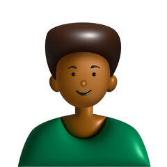 3D cartoon character of a dark-skinned African man. Full face view. Illustration isolated on white background.