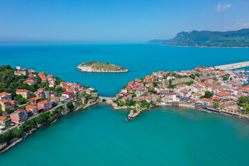 Beautiful cityscape on the mountains over Black-sea, Amasra. Amasra traditional Turkish architecture
