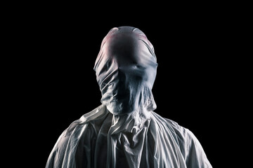 Fototapeta na wymiar Portrait of a scary ghost isolated on black background with clipping path