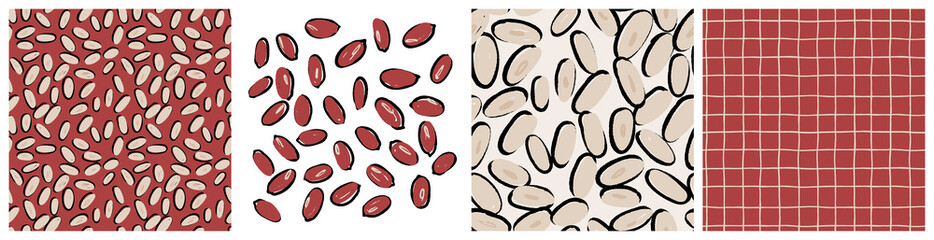 Coated peanut red seeds clipart and background. Nut seamless pattern for product packaging print. Hand drawn repeat vector design in abstract trendy style.